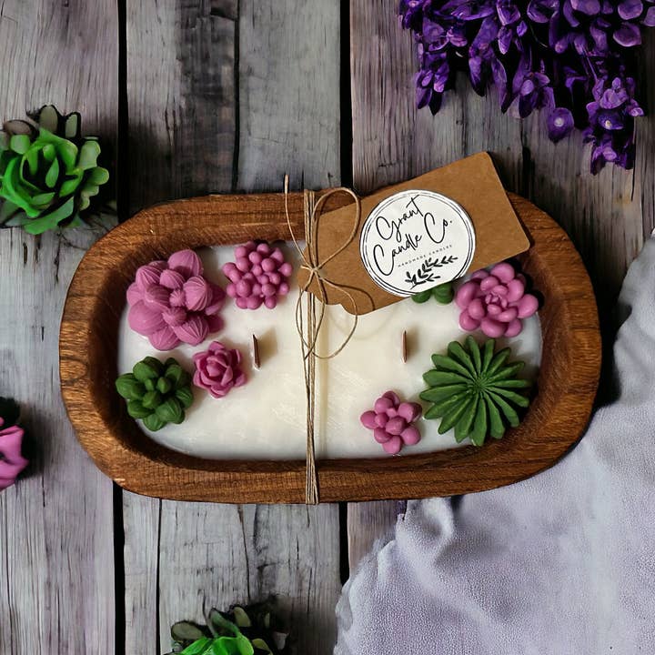 Bol à pâte succulente à la bougie de soya et à la fleur de lune pour la vente par Grant Candle Co.