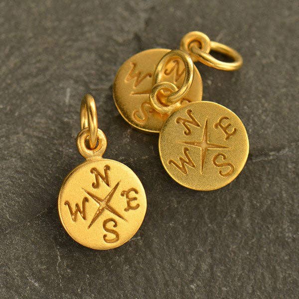 24Kt Gold Plated Sterling Silver Compass 14x8x1mm Charm - 1pc for wholesale by Plazko