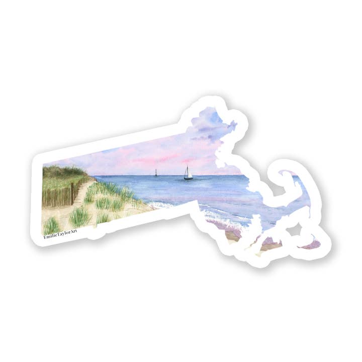 Massachusetts State Sticker | Cape Cod Travel Souvenir for wholesale by Emilie Taylor