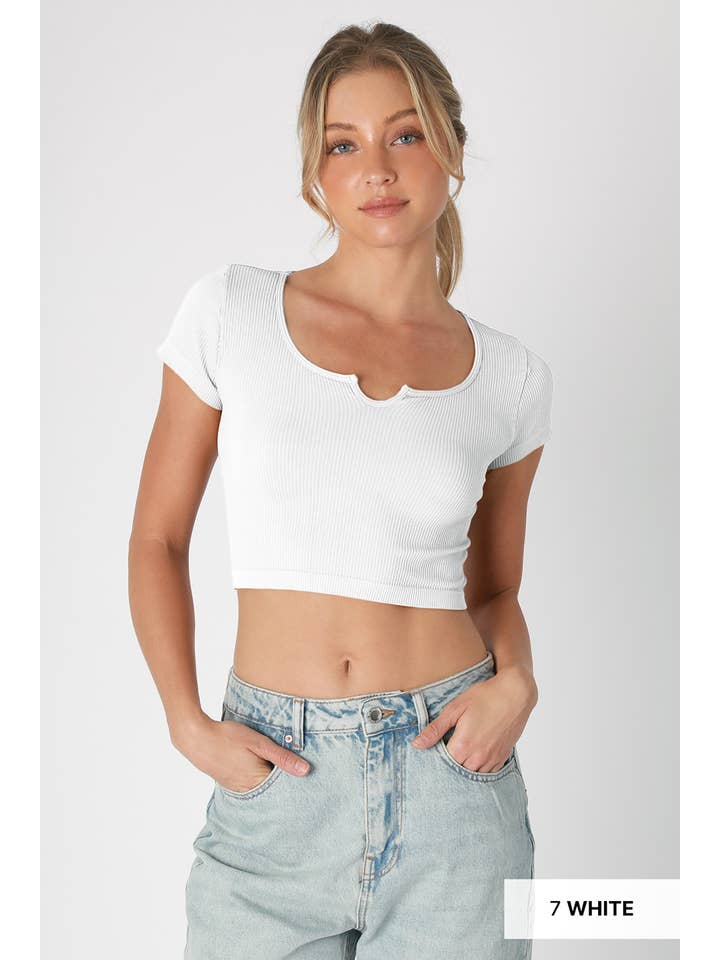 NIKIBIKI - Wholesale Knit Top - Women's - NS8231 - Notch Neck Crop Top
