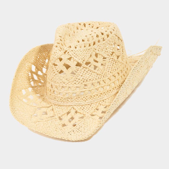 Collections by Fame Accessories - Wholesale Straw Hat - Women's - Western Straw Braided Cowboy Sun Hat