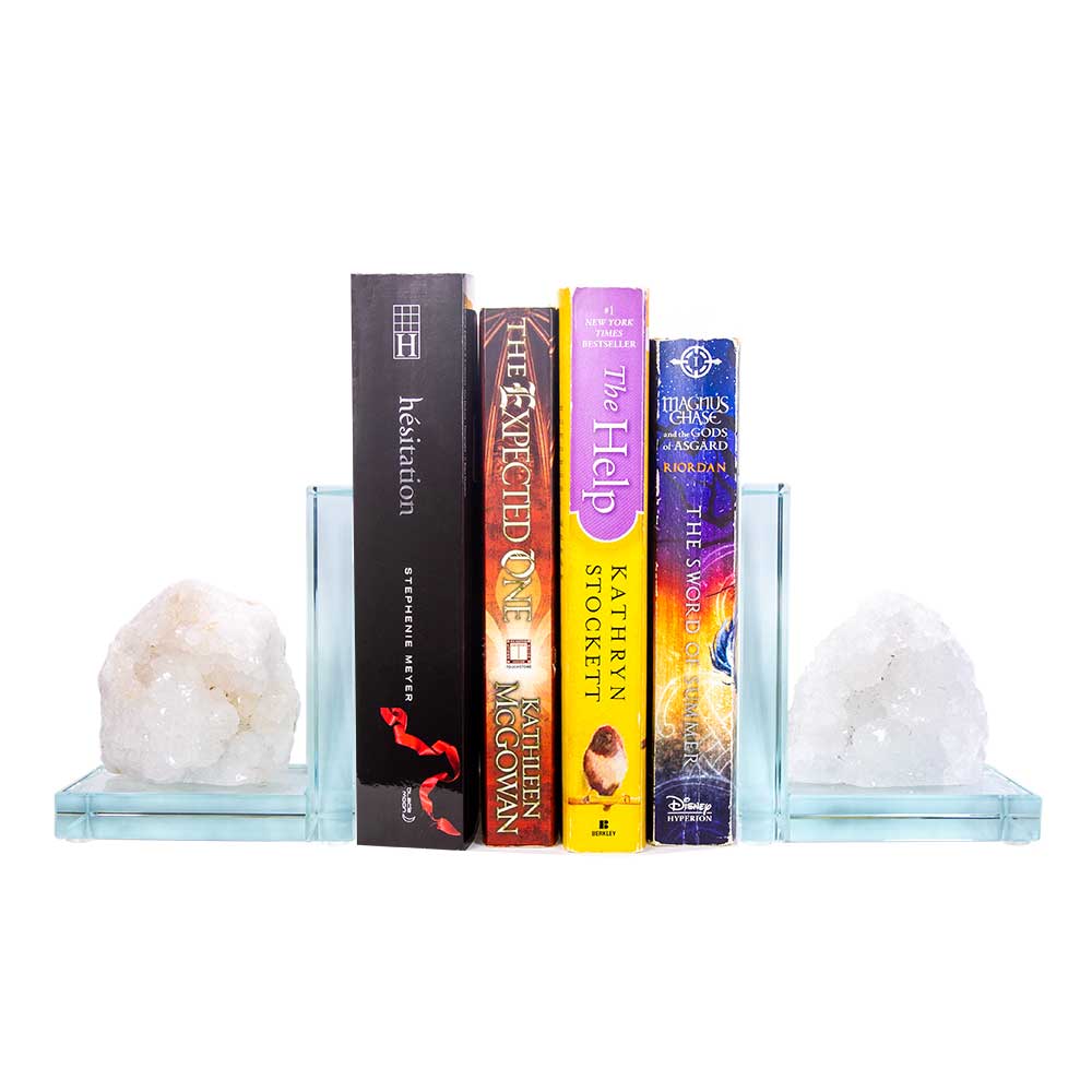 Kheops International - Wholesale Bookend - Glass L Shaped Bookends - Quartz Geode Rough (Set of 2)1