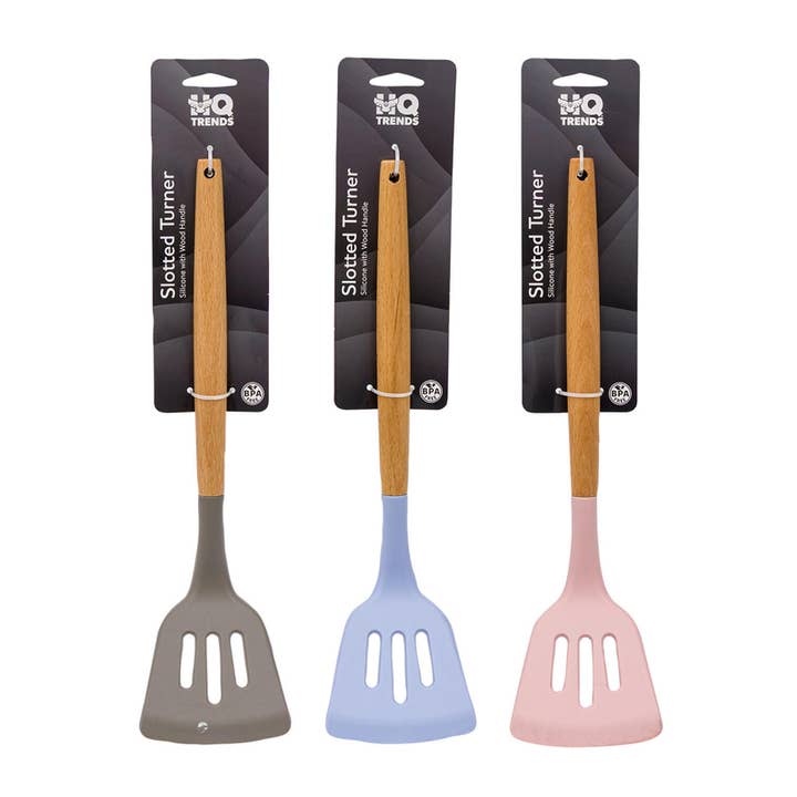 Spatule fendue en silicone avec manche en bois pour la vente par Deluxe Import Trading