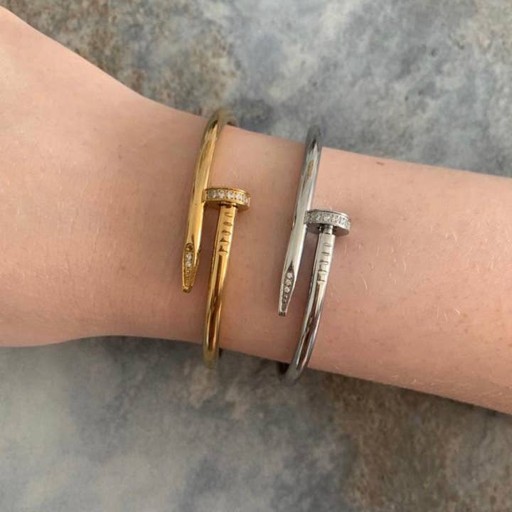 Modern Opus - Vente Bracelet manchette - Bracelet jonc en acier inoxydable plaqué or avec zircon cubique1