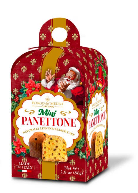 BORGO DE MEDICI USA – Preparado de bolo por atacado – 80g Mini Panettone “Caixa de suporte de lugar” Bandeja pronta para prateleira (12 p3