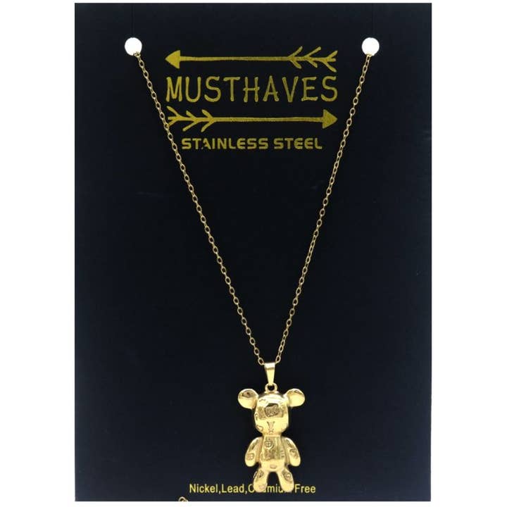 Officielmode - Vendita all'ingrosso Collana con ciondolo/pendaglio - Collana Teddy Bears Love Gold in acciaio inossidabile