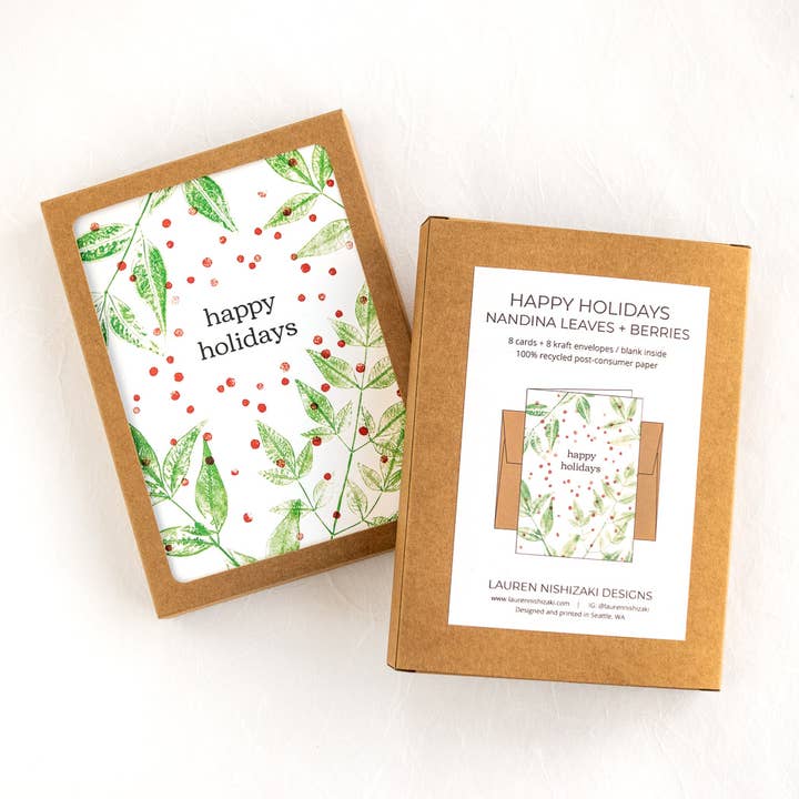Joyeuses fêtes - Nandina Leaves & Berries - Set de cartes pour la vente par Lauren Nishizaki Designs