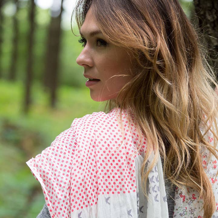 Nora Ditsy - Bufanda suave de gasa de algodón, diseño floral, diseño de pájaros para venta al por mayor de Viverano Organics