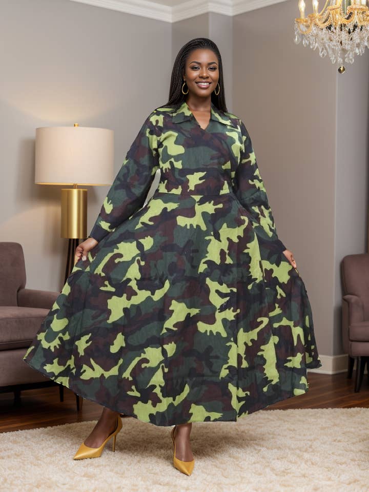 8007 - Maxikleid mit Knöchelkragen für Damen, freie Größe für den Großhandel von KaraChic