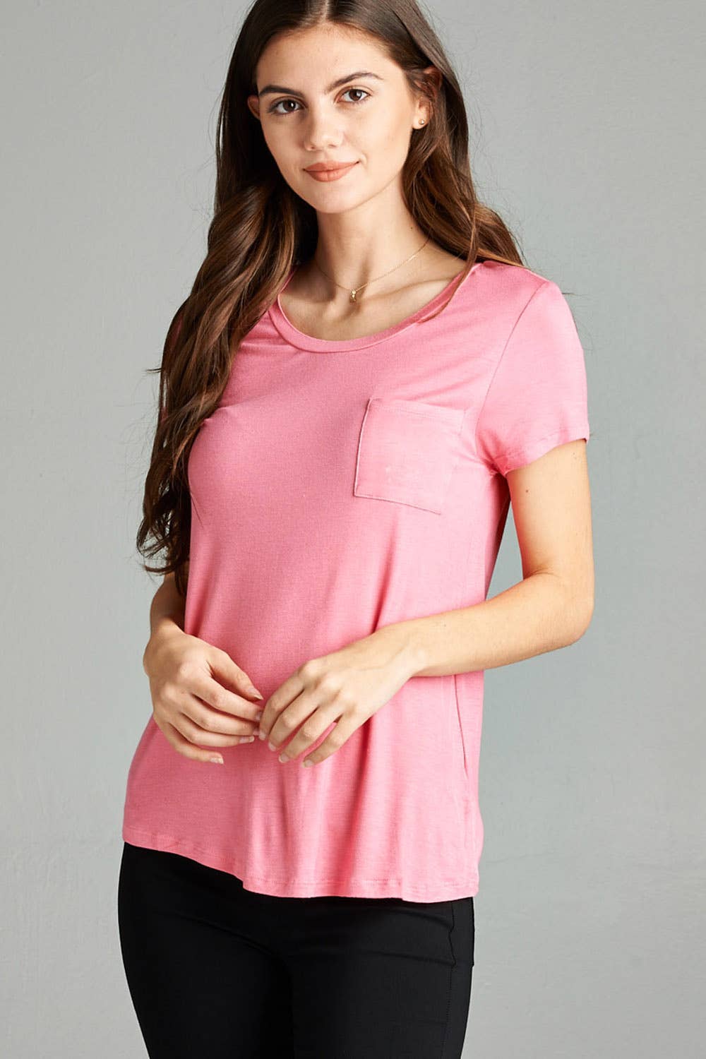42POPS - Wholesale T-Shirt - Women's - ",._ Chest Pocket Slim Scoop Neck Tee28