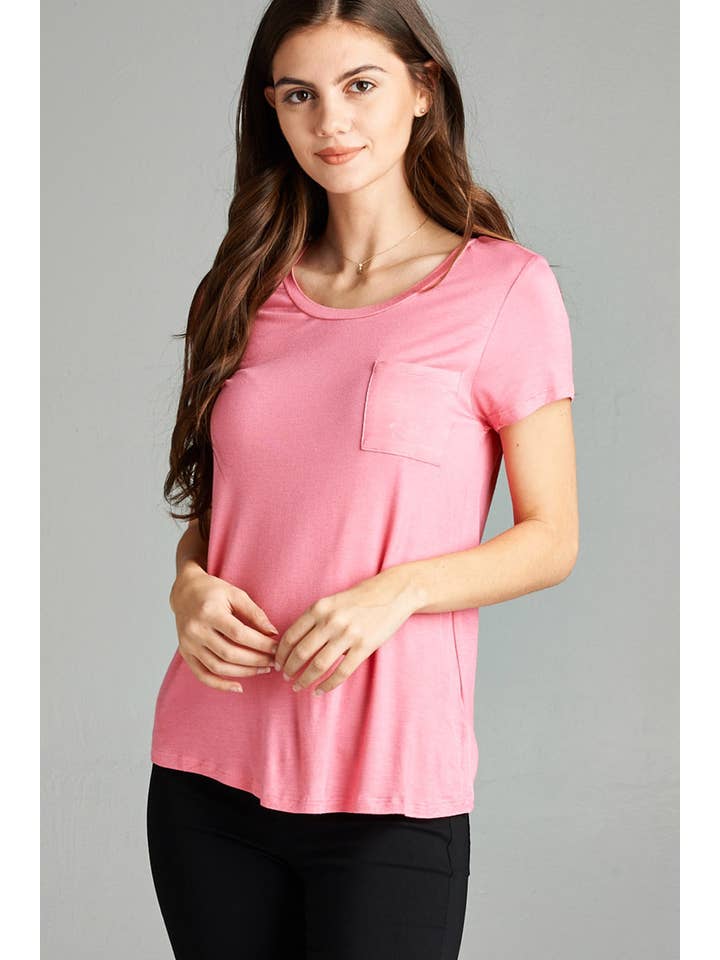 42POPS - Wholesale T-Shirt - Women's - ",._ Chest Pocket Slim Scoop Neck Tee28