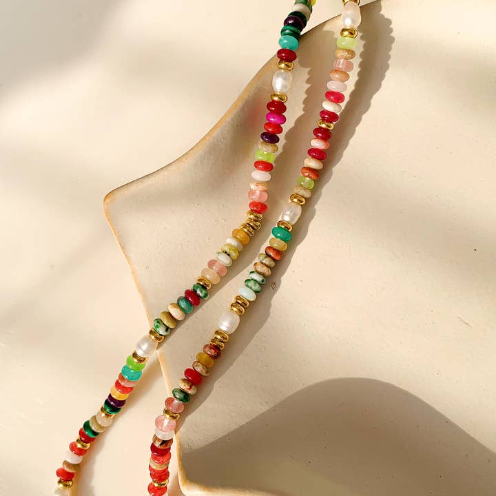 Multi Colored Sunny Non-Tarnish Boho Color Beaded Necklace for wholesale on Faire