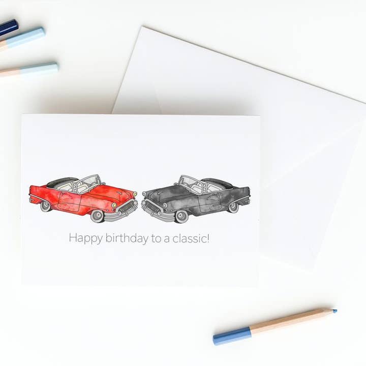 Klassisk bil konvertibla födelsedagskort för wholesale av Slate + Brush Design Studio