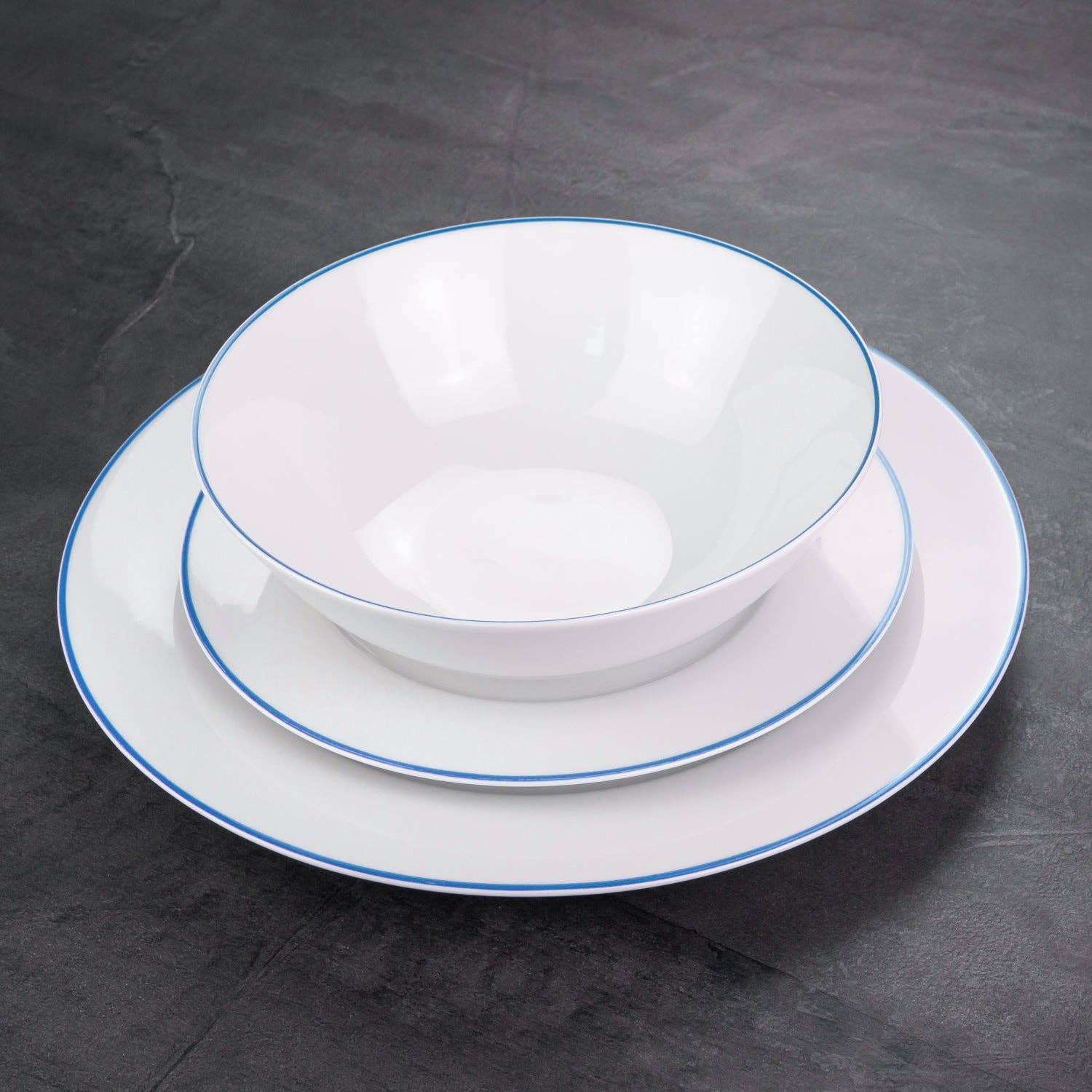 Happy Homewares – wholesale Dinner plate – Set of 4 Durable White Ceramic Dinner Plates with Elegant Blue Rim6