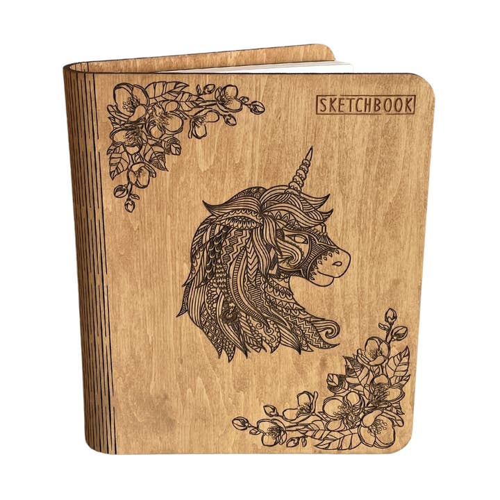 Wooden notebook “Sketchbook Unicorn” - drawing for wholesale by HARMANDI