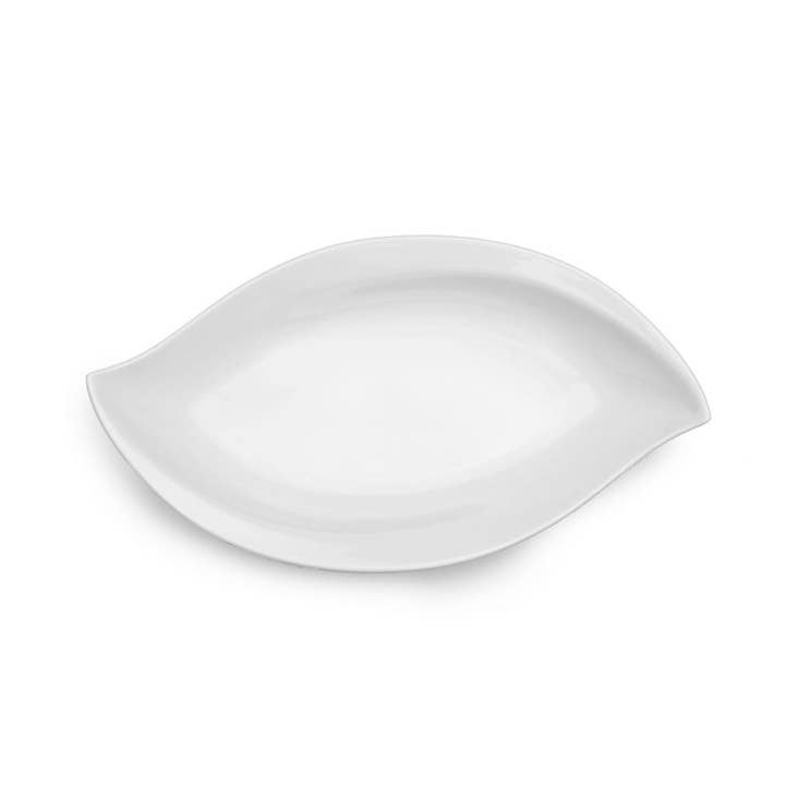 White 15" x 8.5" Petal Serving Platter for wholesale by Q Squared
