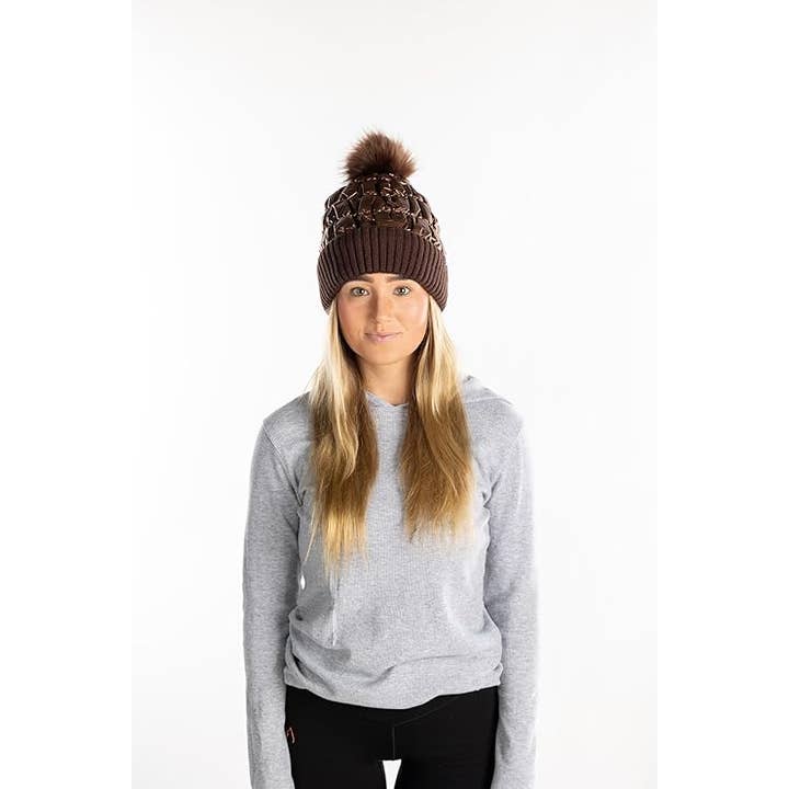 Funky Junque - Wholesale Beanie - Women's - Puffer Faux Fur Pom Beanie - Bronze