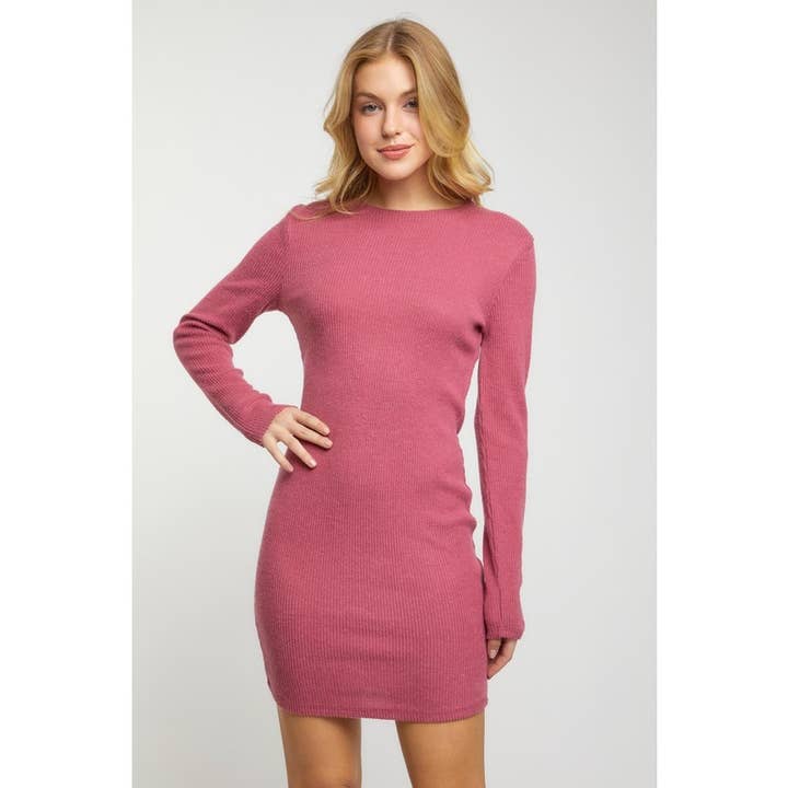 Popular 21 - Wholesale Dress - Women's - Long Sleeve Brushed Hacci Rib Sweater Mini Dress9