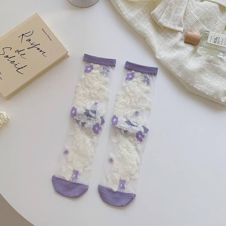 Tourtiwi - Wholesale Socks - Women's - Colorful Floral Transparent Summer Thin Socks5