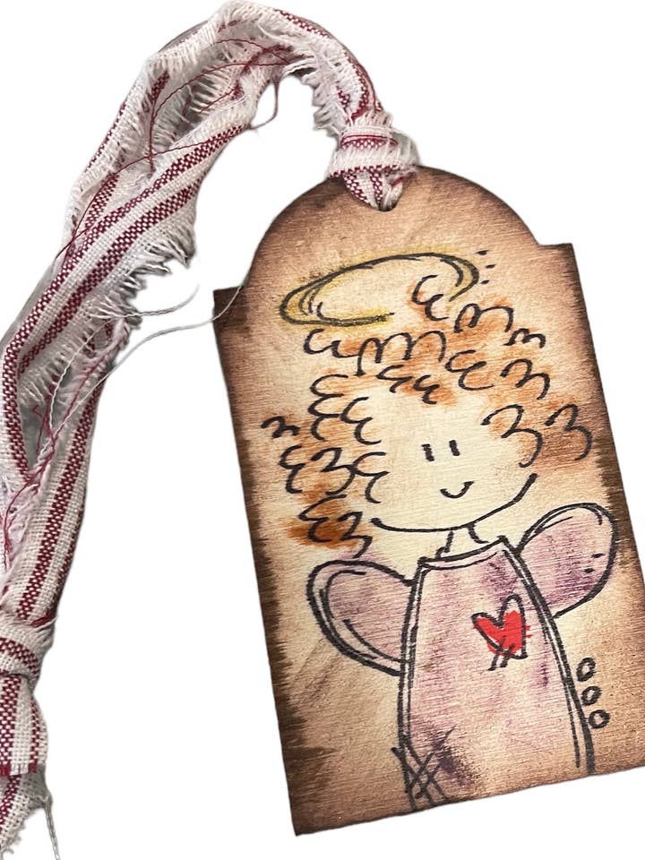 Ornamento a forma di angelo fatto a mano, rettangolare, in legno per la vendita all'ingrosso da parte di I Doodle Do You