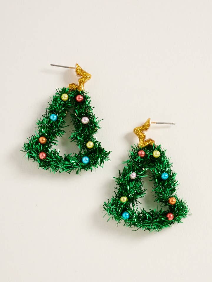 Christmas Shaped Tree Colorful Pearl Post Earrings for wholesale by Designature New York