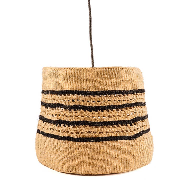 The Basket Room - Wholesale Lamp Shade - PITIA: Black/Natural Holey Pendant Lampshade