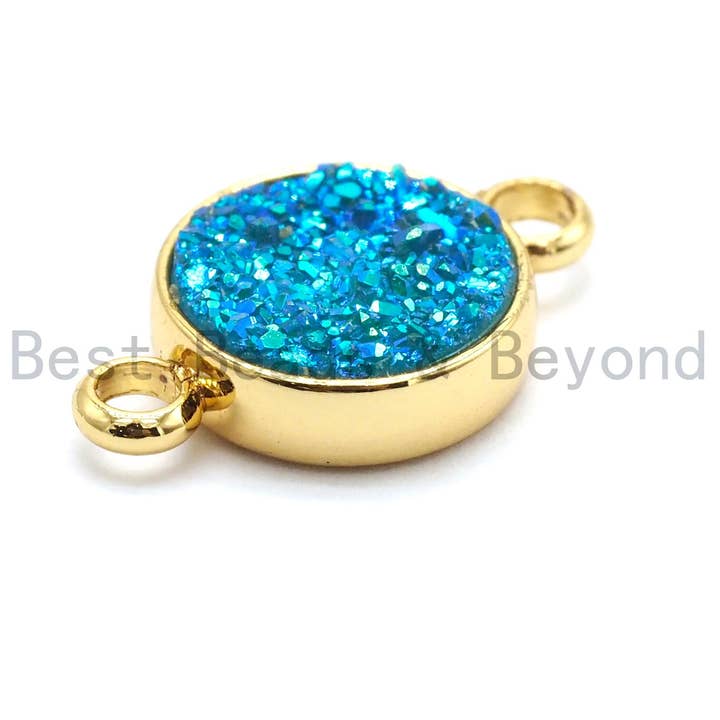 BestBeads&Beyond - Wholesale Individual Charm/Pendant - Gold/Silver Mystic Drusy Round Connector3
