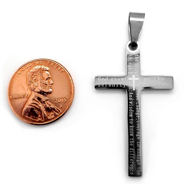 WJW - Wholesale Individual Charm/Pendant - Serenity Prayer Cross Stainless Steel Pendant