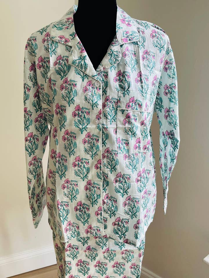 AMRANIS - Wholesale Sleepwear Set - Women's - Hand Block Printed Long PJ Set4