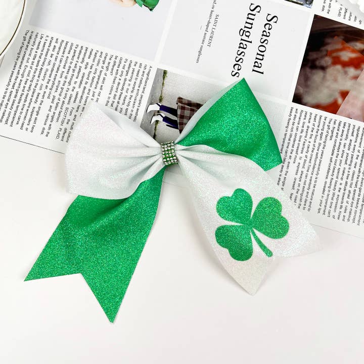 SoapElenGlen - Wholesale Hair Bow - Women's - Green Clover Bow Hair Tie St. Patrick's Day Hair Accessories