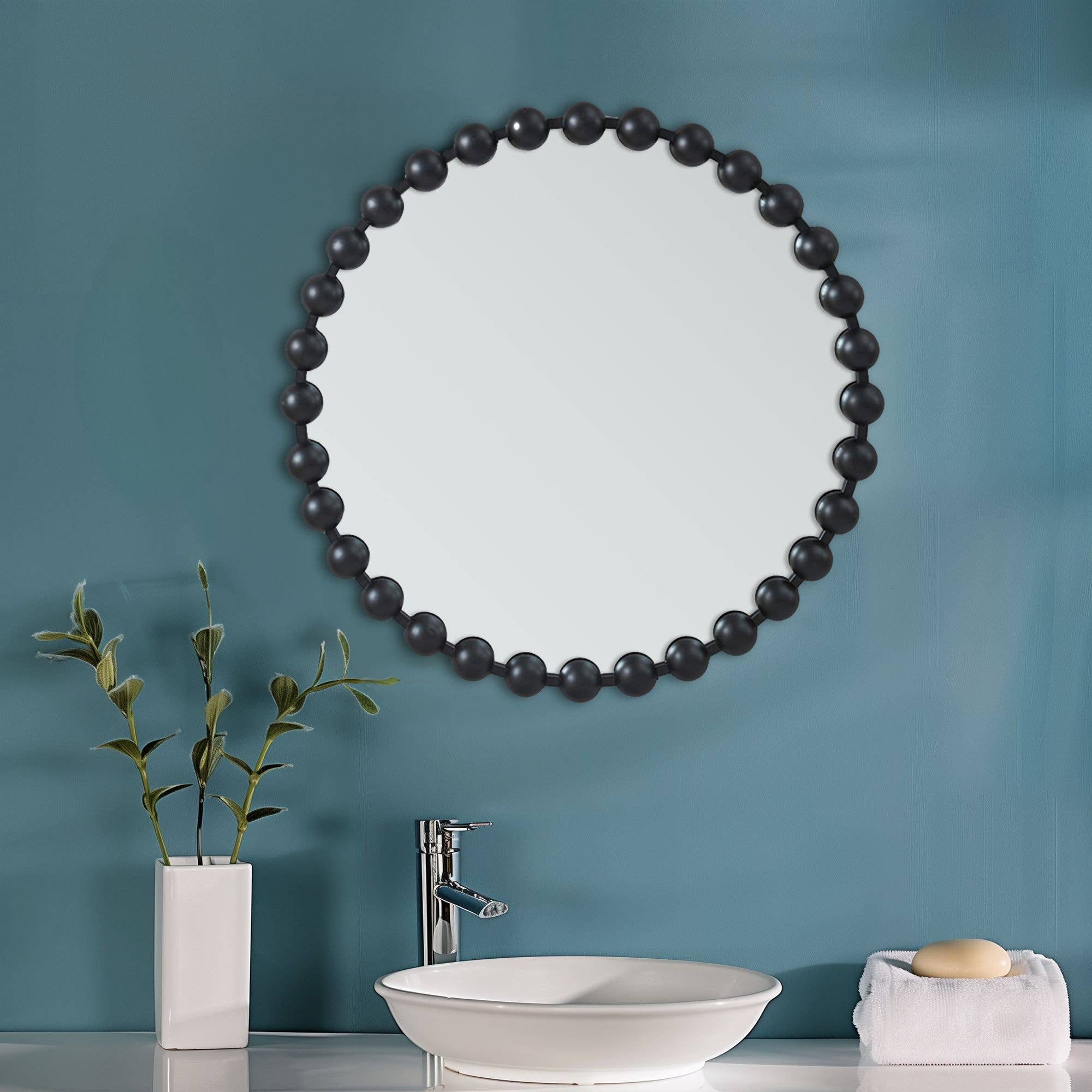 Olliix - Vente Miroir mural - Miroir mural encadré rond en fer noir5