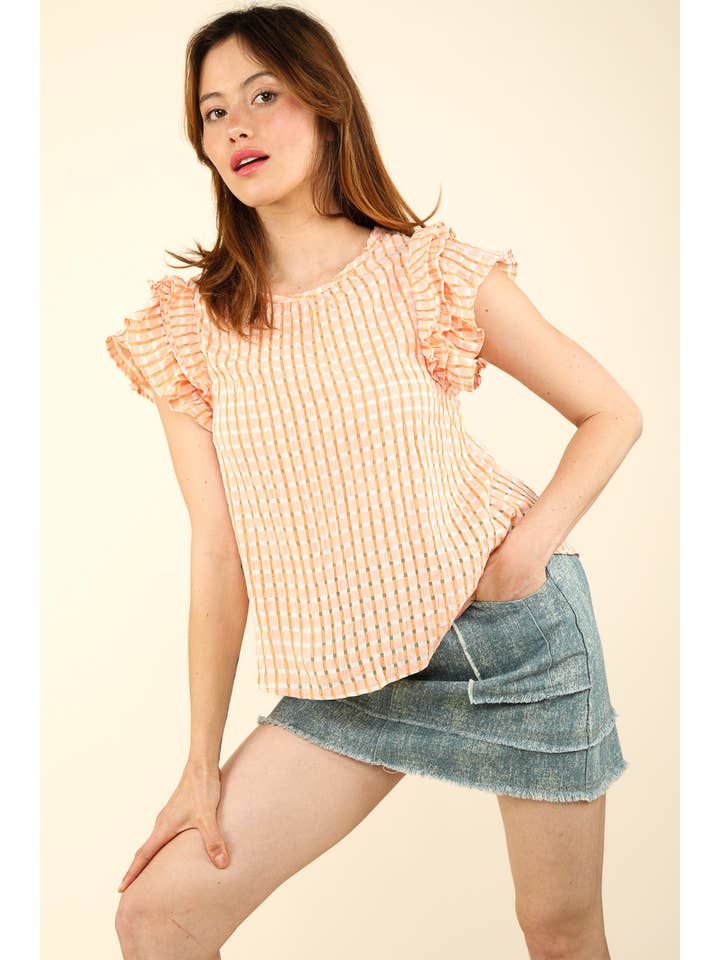MANGO NT11480-Layer Ruffle Sleeve Plaid Flannel Woven Top for wholesale on Faire