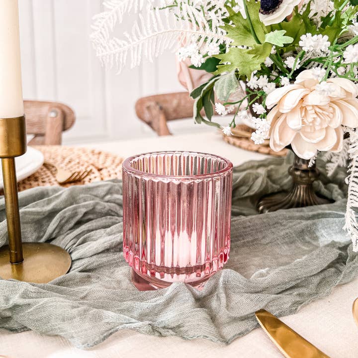 Kate Aspen - Vente Bougeoirs - Bougeoir votif en verre rose côtelé (lot de 6)