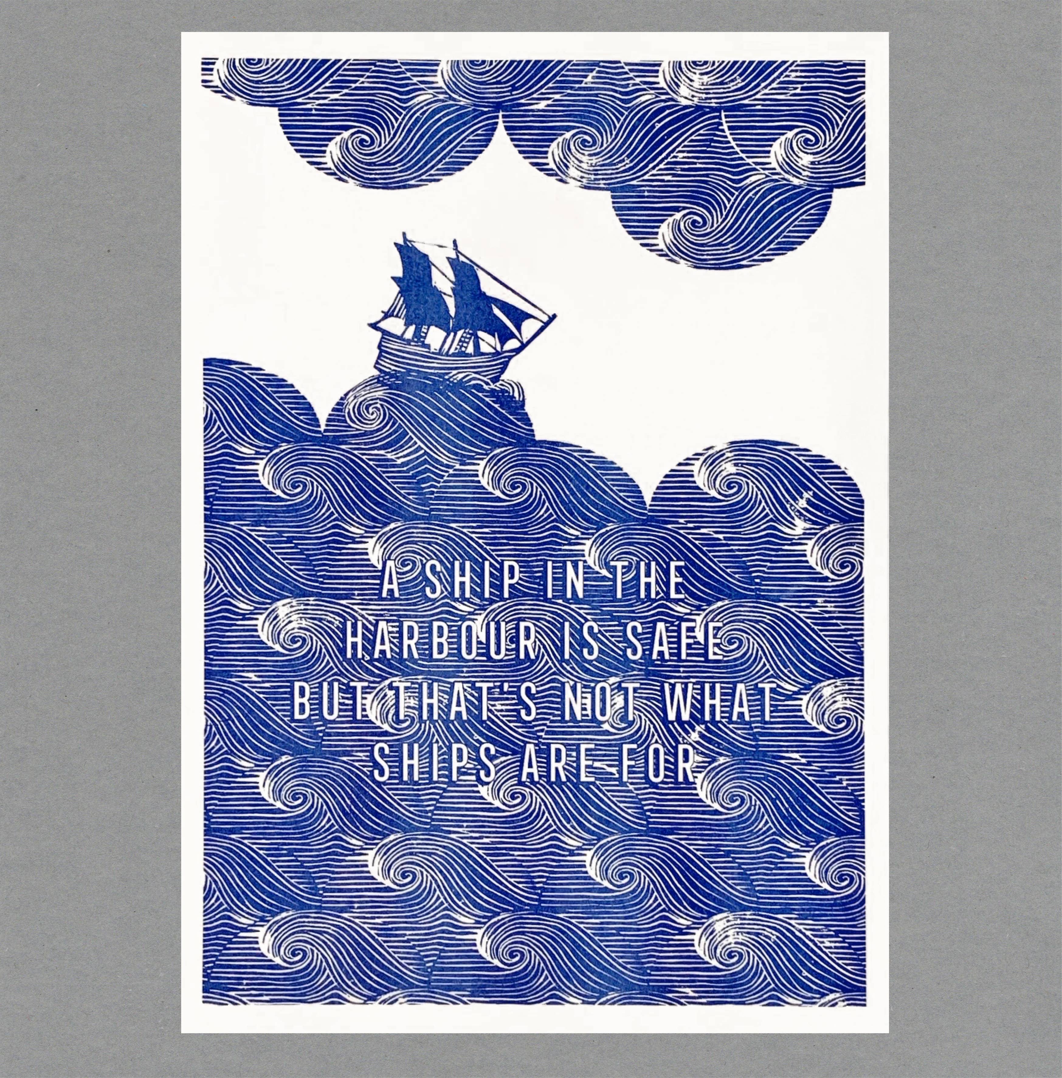 The Passenger Press – Engroshandel Kunsttryk – Skib i havnen Risograph Print. A3. Miljøvenlig