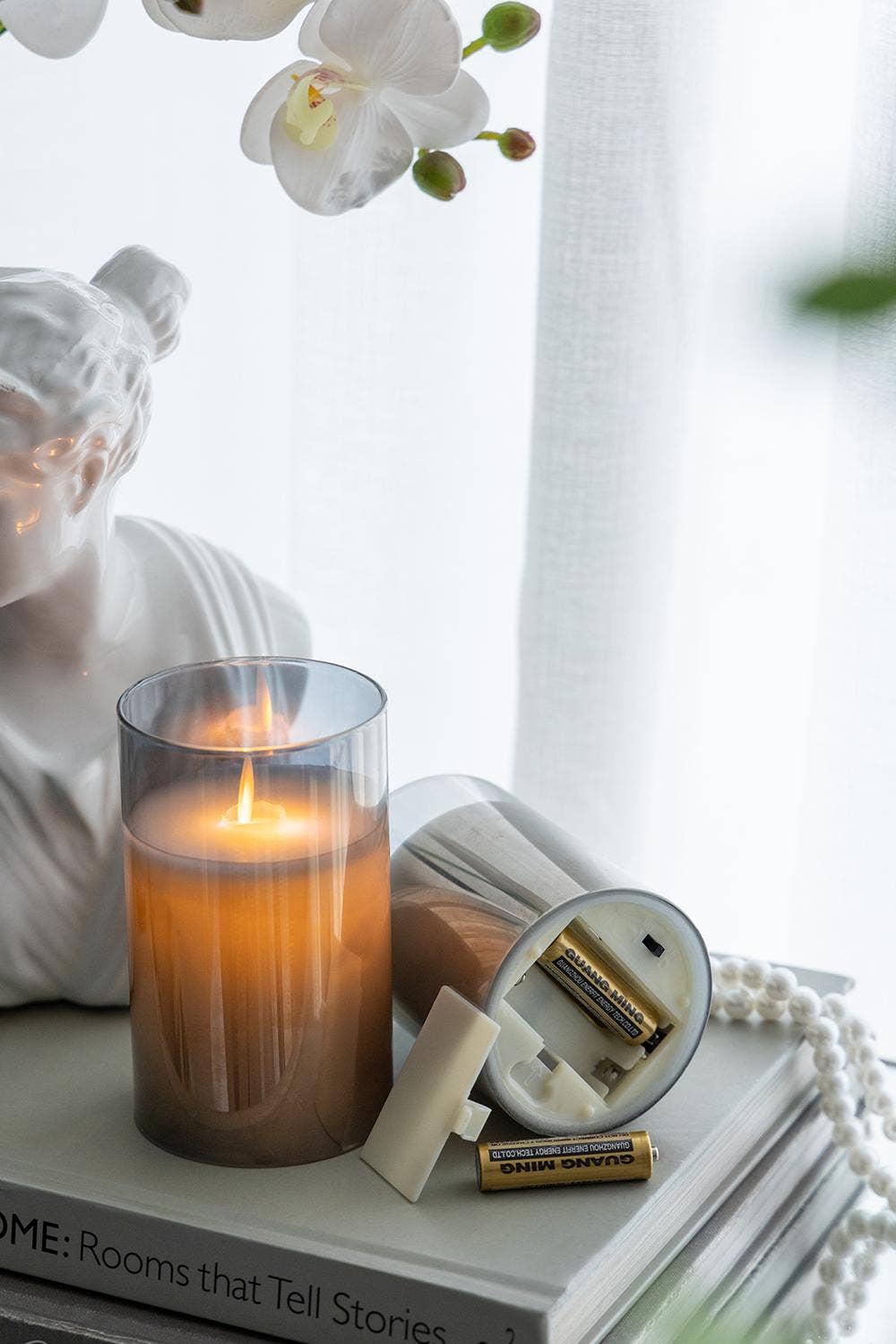 A&B Home Group Inc. – Engroshandel Flammeløst stearinlys – S/3 Realistiske flammeeffekt LED vokslys med fjernbetjening - Røgfarvet2