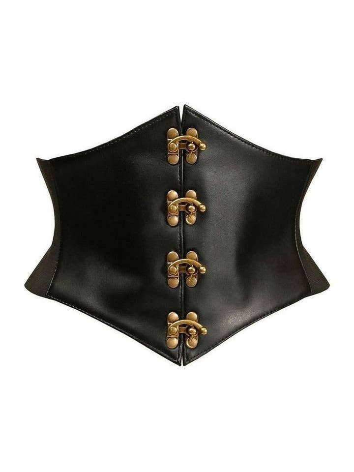 Daisy Corsets - Wholesale Corset - Women's - Lavish Black Faux Leather Corset Belt Cincher w/Clasps