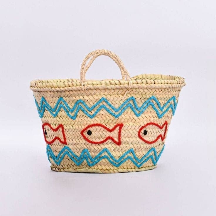 DarKech - Wholesale Beach bag - Handwoven Straw Market Basket with Fish Embroidery 7