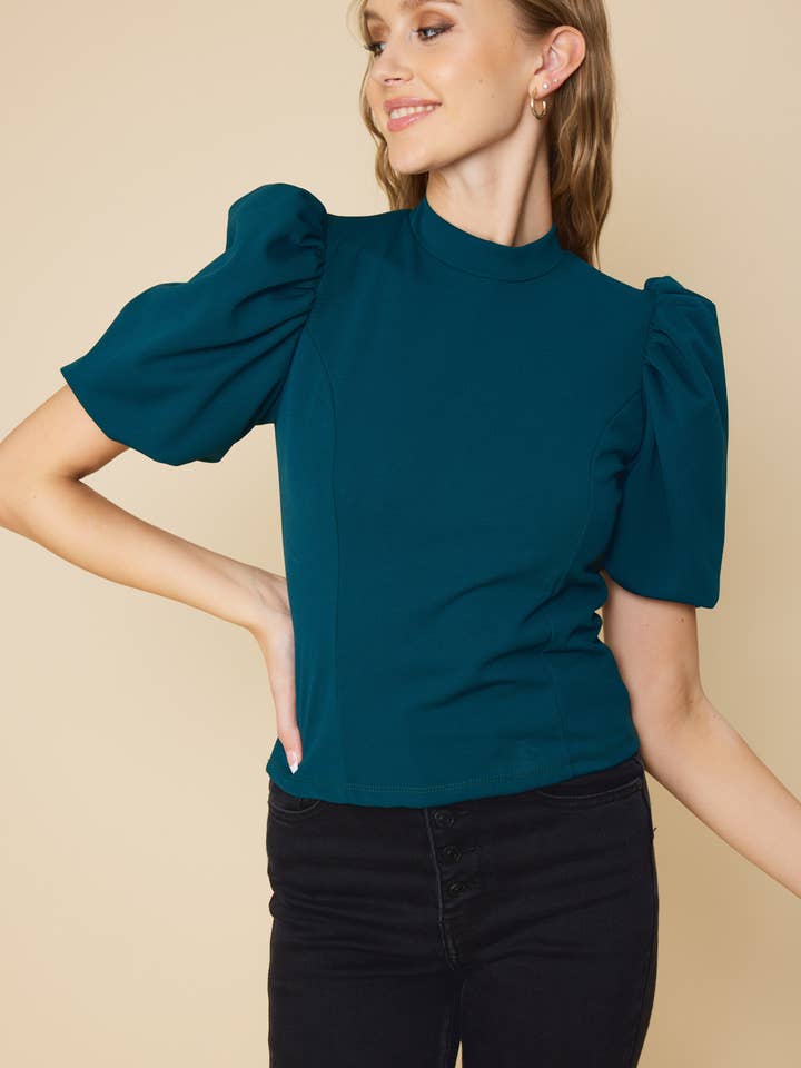 ST3580 - SOLID MOCK NECK TOP FEATURING PUFF SLEEVES for wholesale by FSL Apparel