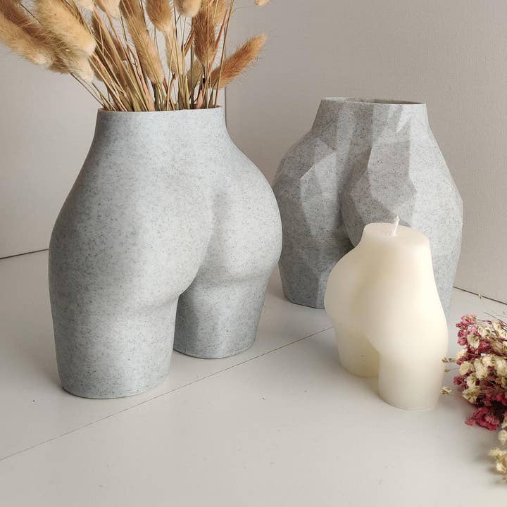 Booty Vase, Female Bum Pampas Pot -3D Printed Plastic-Marble for wholesale by alterly