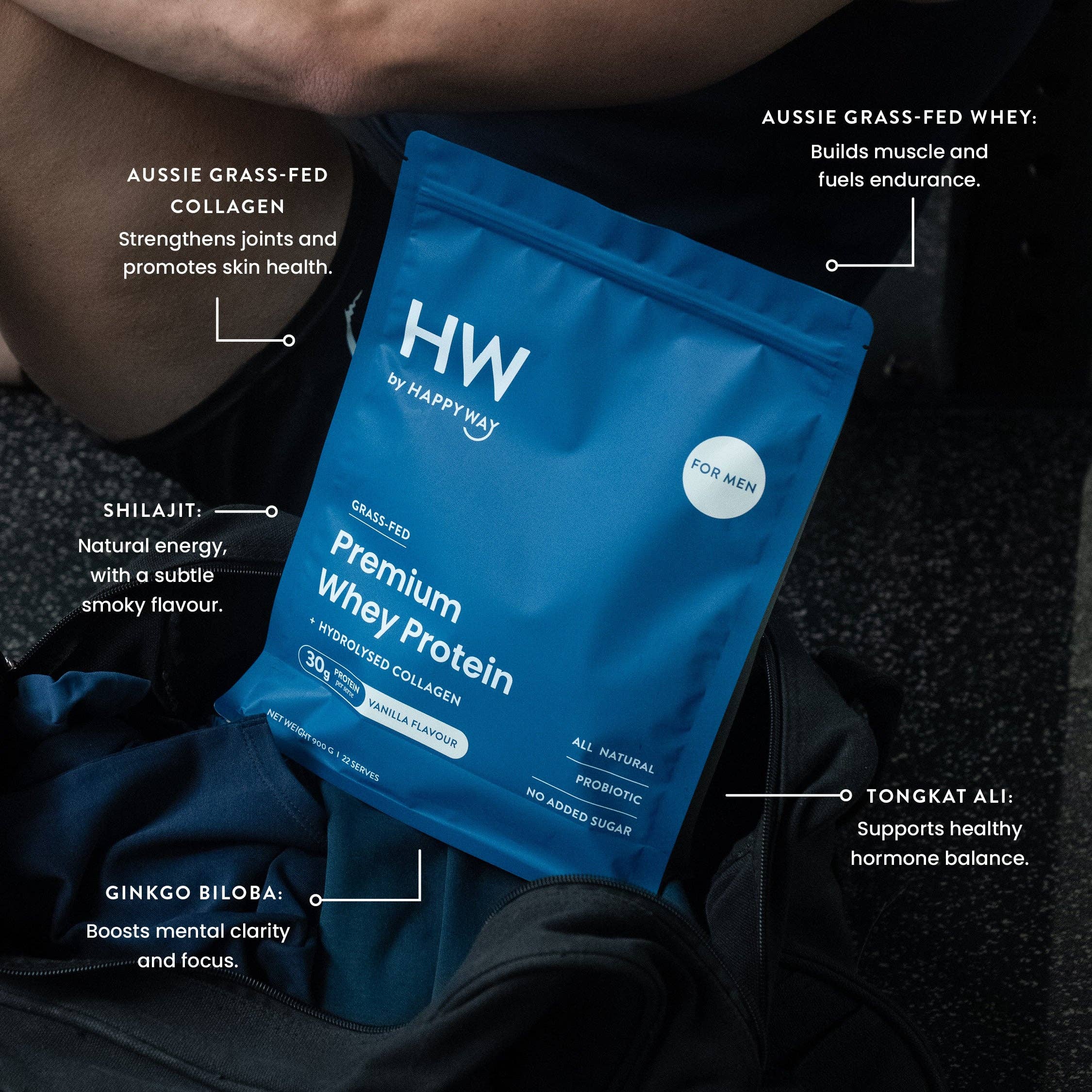 Happy Way - Vente Poudres protéinées/superaliments - Poudre de protéine de lactosérum à la vanille pour hommes 900g1