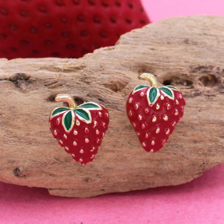 ZAD - Wholesale Stud/Post Earrings - Picked Sweet Gold Red Strawberry Post Earrings1