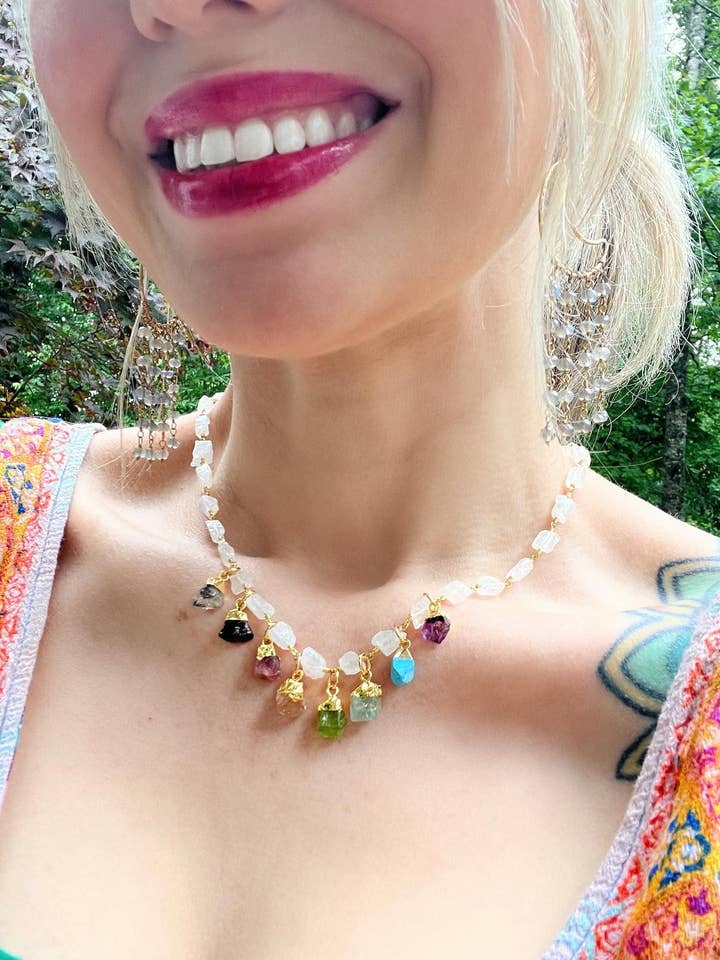 CHAKRA RAINBOW Gold filled gemstone necklace with moonstone for wholesale by Wingostarrjewelry