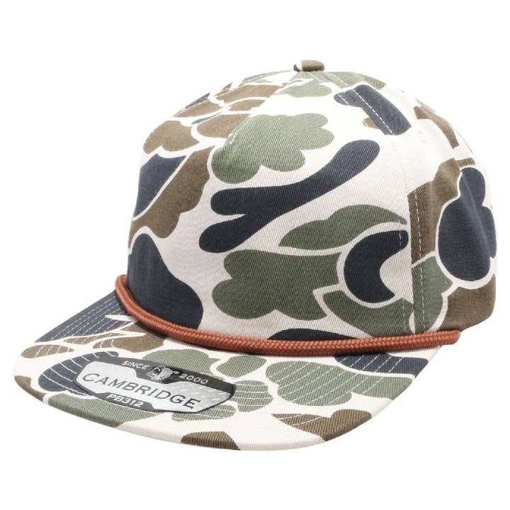 DOBBI - Wholesale Flat Brim Cap - Unisex - Old School Camo Unstructured Rope