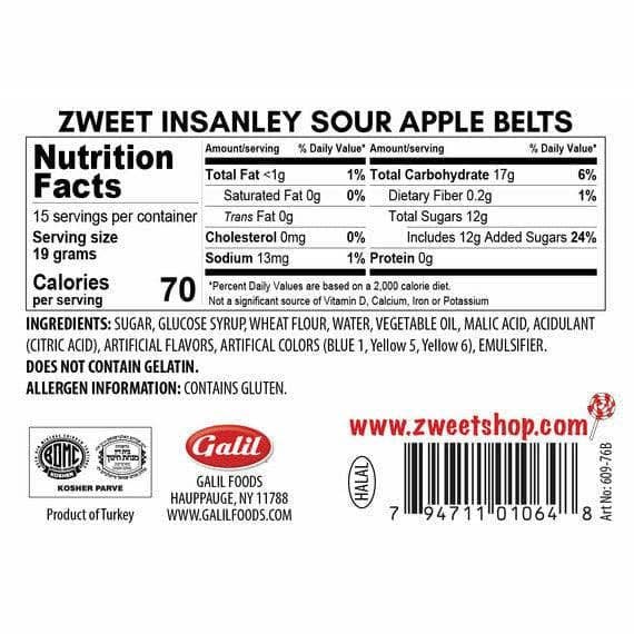 Galil Brands – wholesale Liquorice – Insanely Sour Green Apple Belts | Zweet | 10 oz