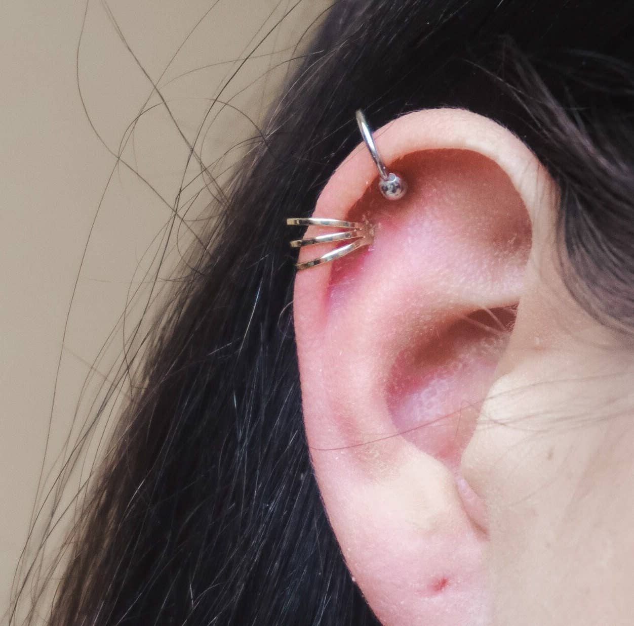 Zahav Jewelry - Wholesale Cuff/Wrap Earrings - 10kt Solid Gold Minimalist Three Line Ear Cuff2