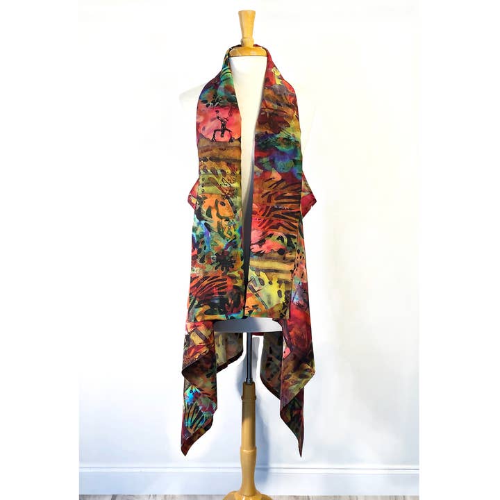 Scarf- Vest Red Tribal for wholesale by Silk Synergy