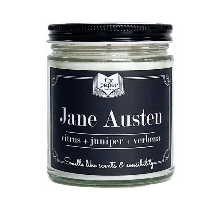 Fly Paper Products - Wholesale Jar/filled candle - Jane Austen 9oz Candle Citrus + Juniper + Verbena1