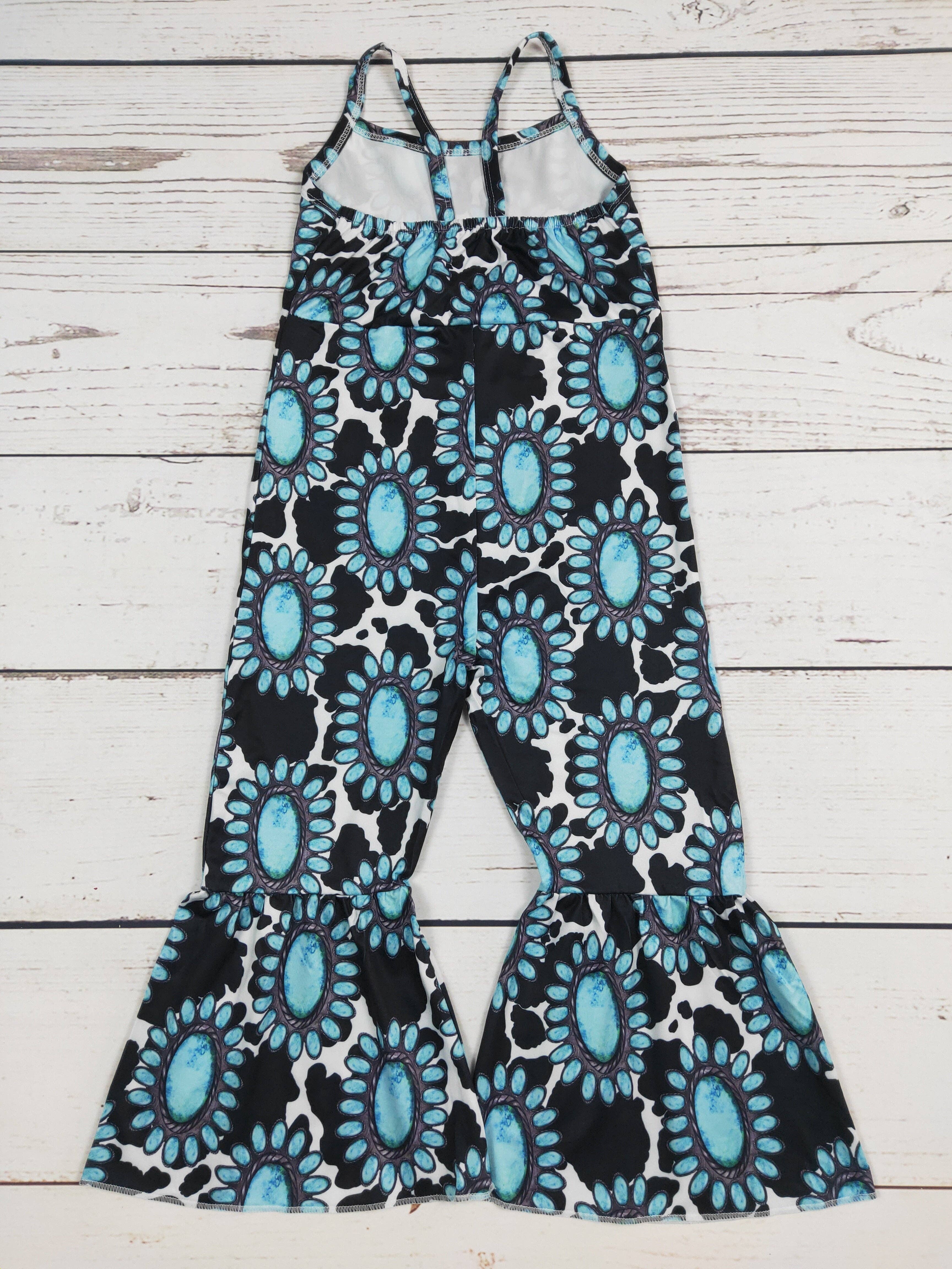 sassy kids palace - Wholesale Jumpsuit - Baby - Turquoise Cow Printed Baby Girls Jumpsuit1