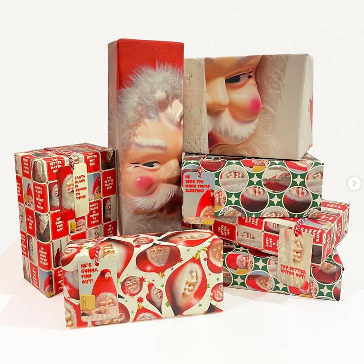 Smitten Kitten - Wholesale Flat Wrap - Creepy Santa Is Gonna Find Out Gift Wrapping Paper