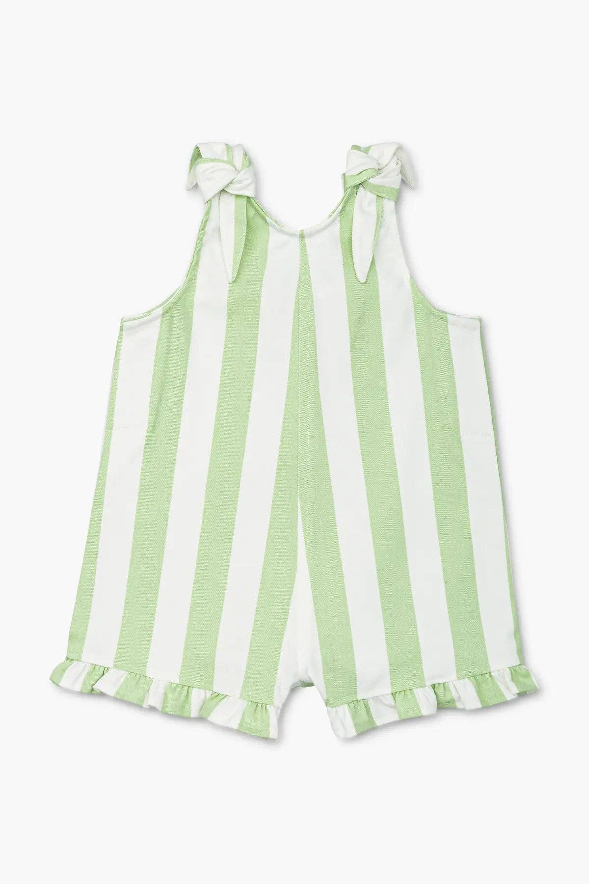 Monica + Andy – Engroshandel Romper - Baby – Ruffle Tie Romper_Grøn Cabana Stribe